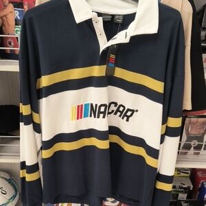 NASCAR Cotton Blend Striped Long Sleeve Polo/Rugby Jersey Size M NWT